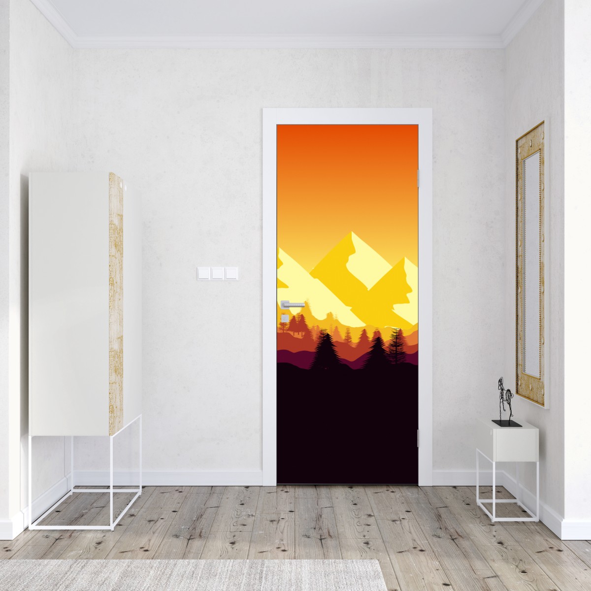 Naklejka na drzwi złoty zachód słońca nad górami – Wallissimo® Naklejka na drzwi złoty zachód słońca nad górami – Wallissimo®