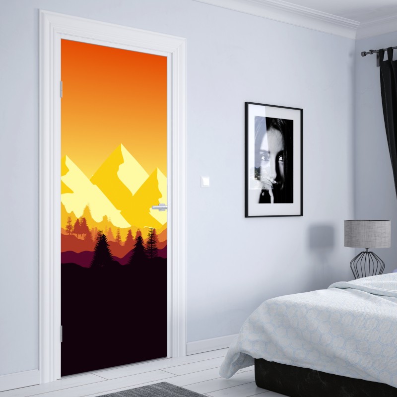 Naklejka na drzwi złoty zachód słońca nad górami – Wallissimo® Naklejka na drzwi złoty zachód słońca nad górami – Wallissimo®