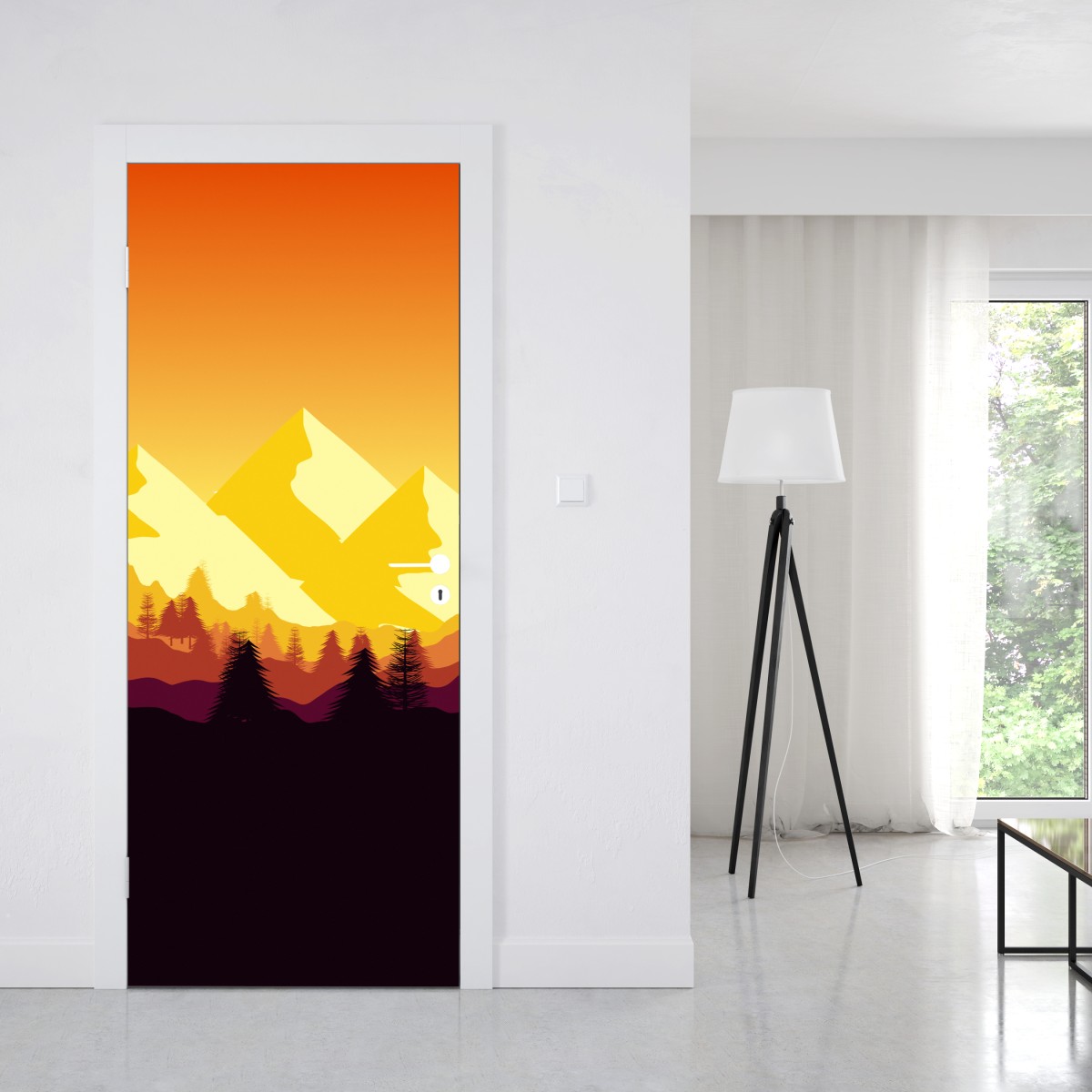 Naklejka na drzwi złoty zachód słońca nad górami – Wallissimo® Naklejka na drzwi złoty zachód słońca nad górami – Wallissimo®