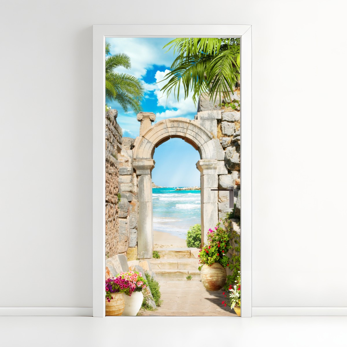 Door sticker sunlit Mediterranean archway to the sea – Wallissimo®