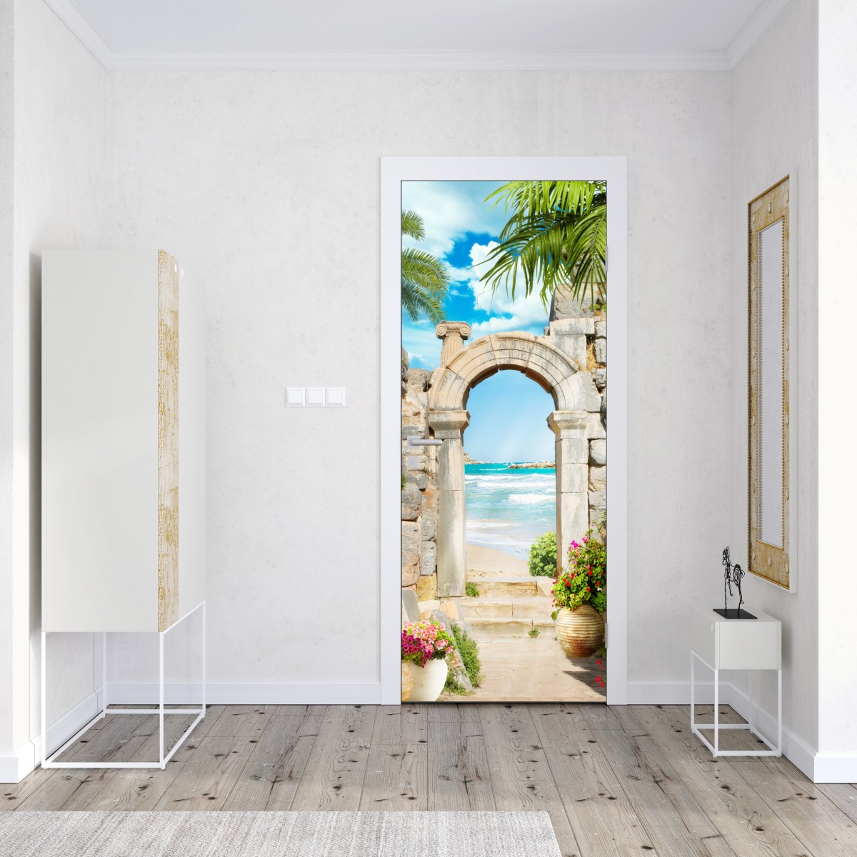 Naklejka na drzwi słoneczny łuk prowadzący do morza – Wallissimo® Naklejka na drzwi słoneczny łuk prowadzący do morza – Wallissimo®