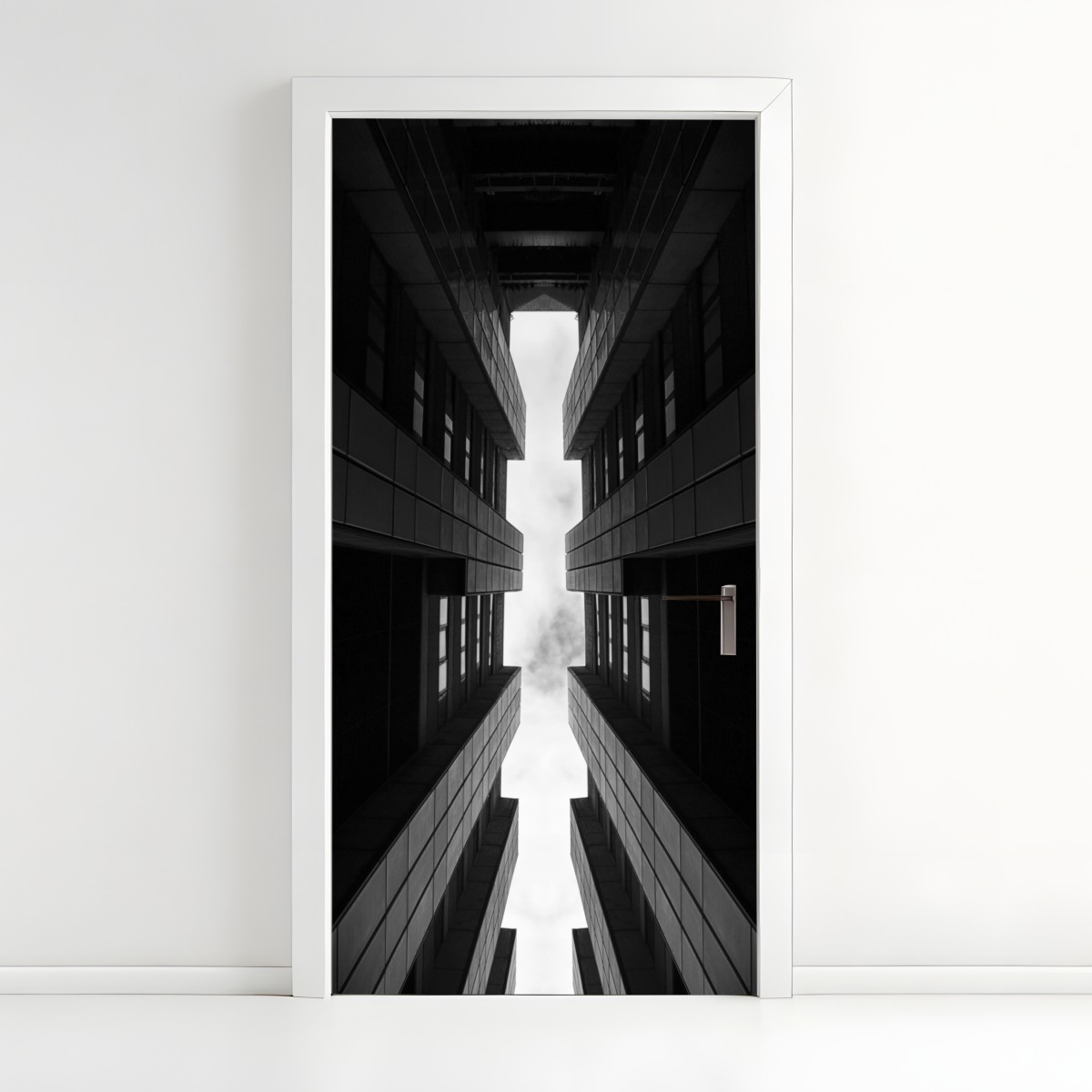 Door sticker vertical urban symmetry in monochrome – Wallissimo®