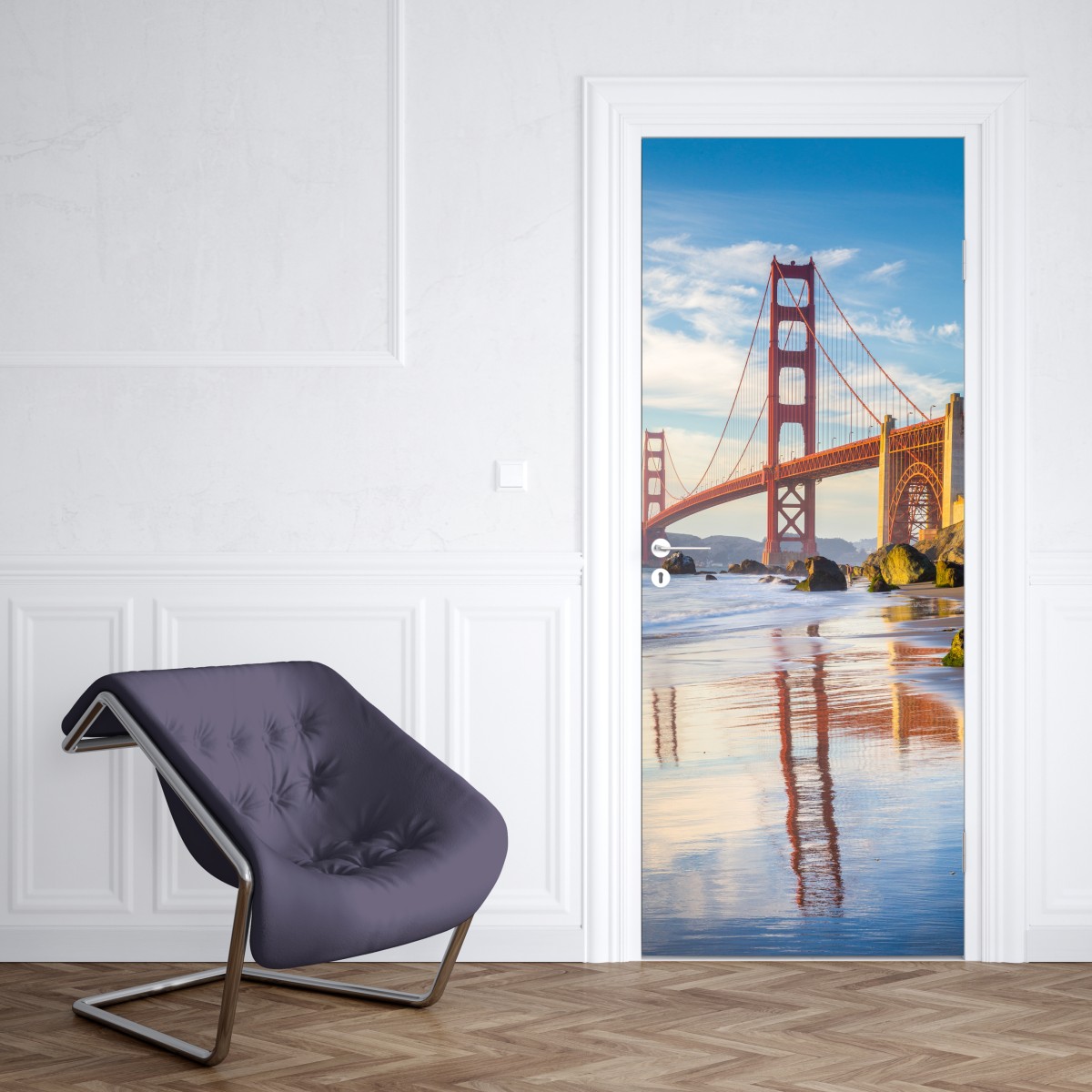 Naklejka na drzwi most Golden Gate odbicie na brzegu – Wallissimo® Naklejka na drzwi most Golden Gate odbicie na brzegu – Wallissimo®