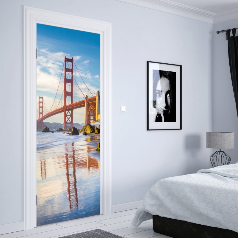 Naklejka na drzwi most Golden Gate odbicie na brzegu – Wallissimo® Naklejka na drzwi most Golden Gate odbicie na brzegu – Wallissimo®