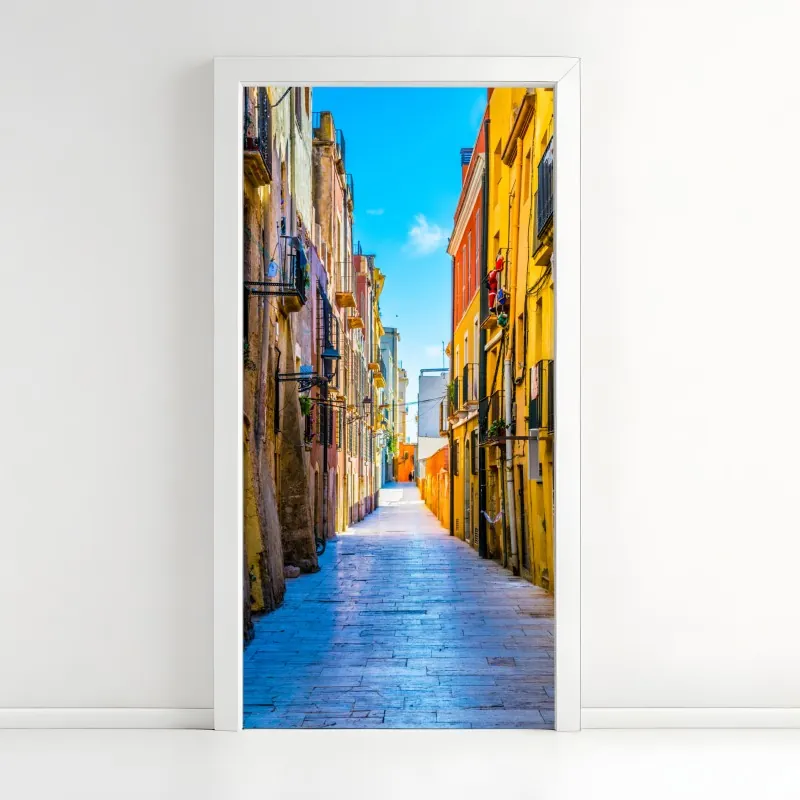 Naklejka na drzwi intensywny żółty rozbryzg farby na czarnym tle – Wallissimo®