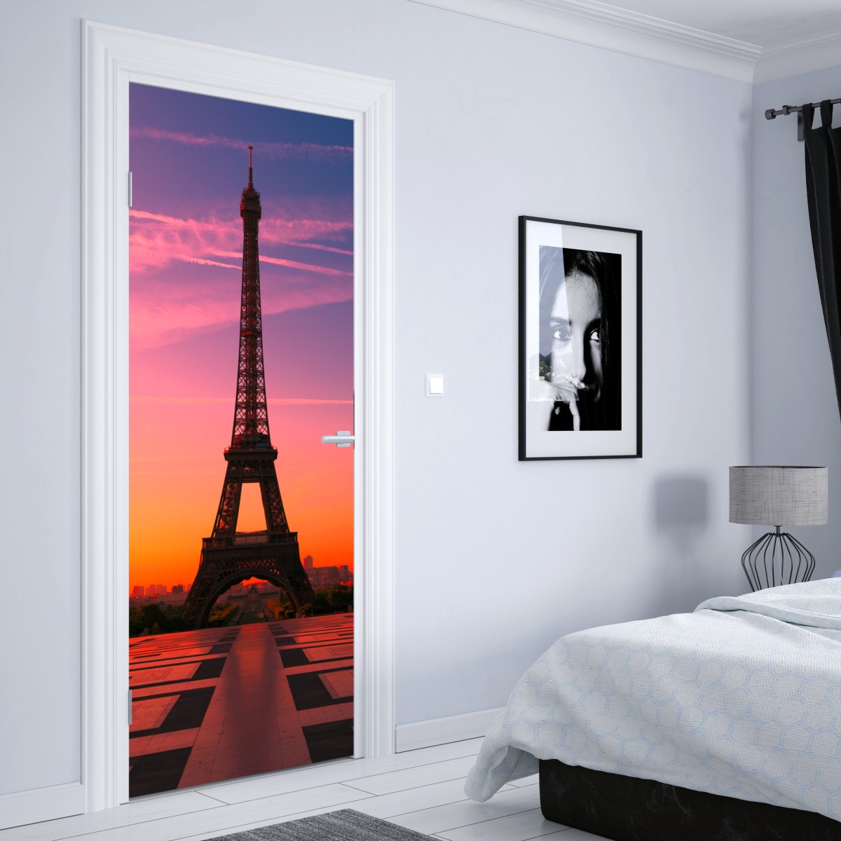 Naklejka na drzwi świt nad Wieżą Eiffla – Wallissimo® Naklejka na drzwi świt nad Wieżą Eiffla – Wallissimo®