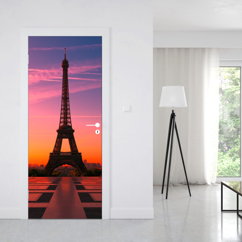 Naklejka na drzwi świt nad Wieżą Eiffla – Wallissimo® Naklejka na drzwi świt nad Wieżą Eiffla – Wallissimo®