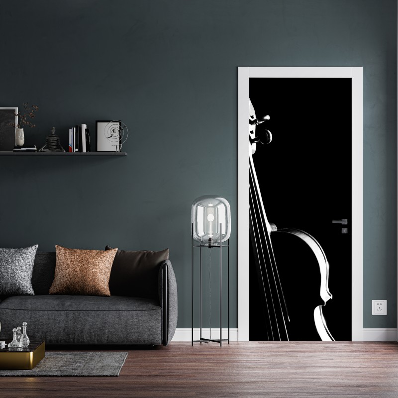 Naklejka na drzwi elegancka sylwetka skrzypiec na czarnym tle – Wallissimo® Naklejka na drzwi elegancka sylwetka skrzypiec na czarnym tle – Wallissimo®