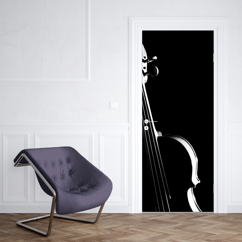 Naklejka na drzwi elegancka sylwetka skrzypiec na czarnym tle – Wallissimo® Naklejka na drzwi elegancka sylwetka skrzypiec na czarnym tle – Wallissimo®