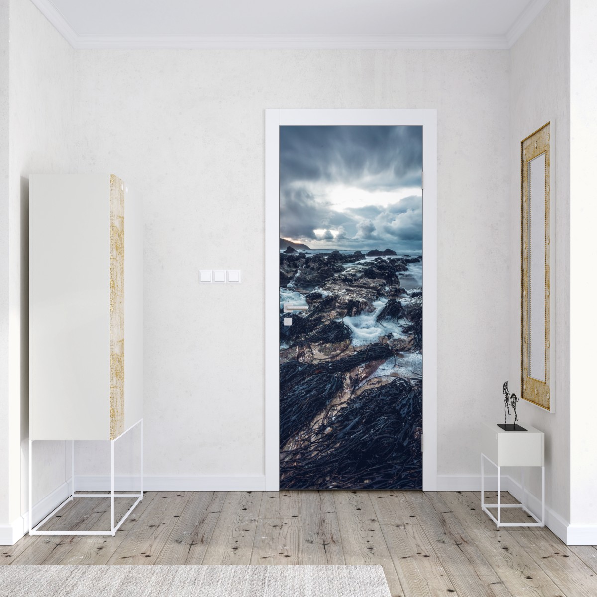 Naklejka na drzwi nastrojowe skaliste wybrzeże o zmierzchu – Wallissimo® Naklejka na drzwi nastrojowe skaliste wybrzeże o zmierzchu – Wallissimo®