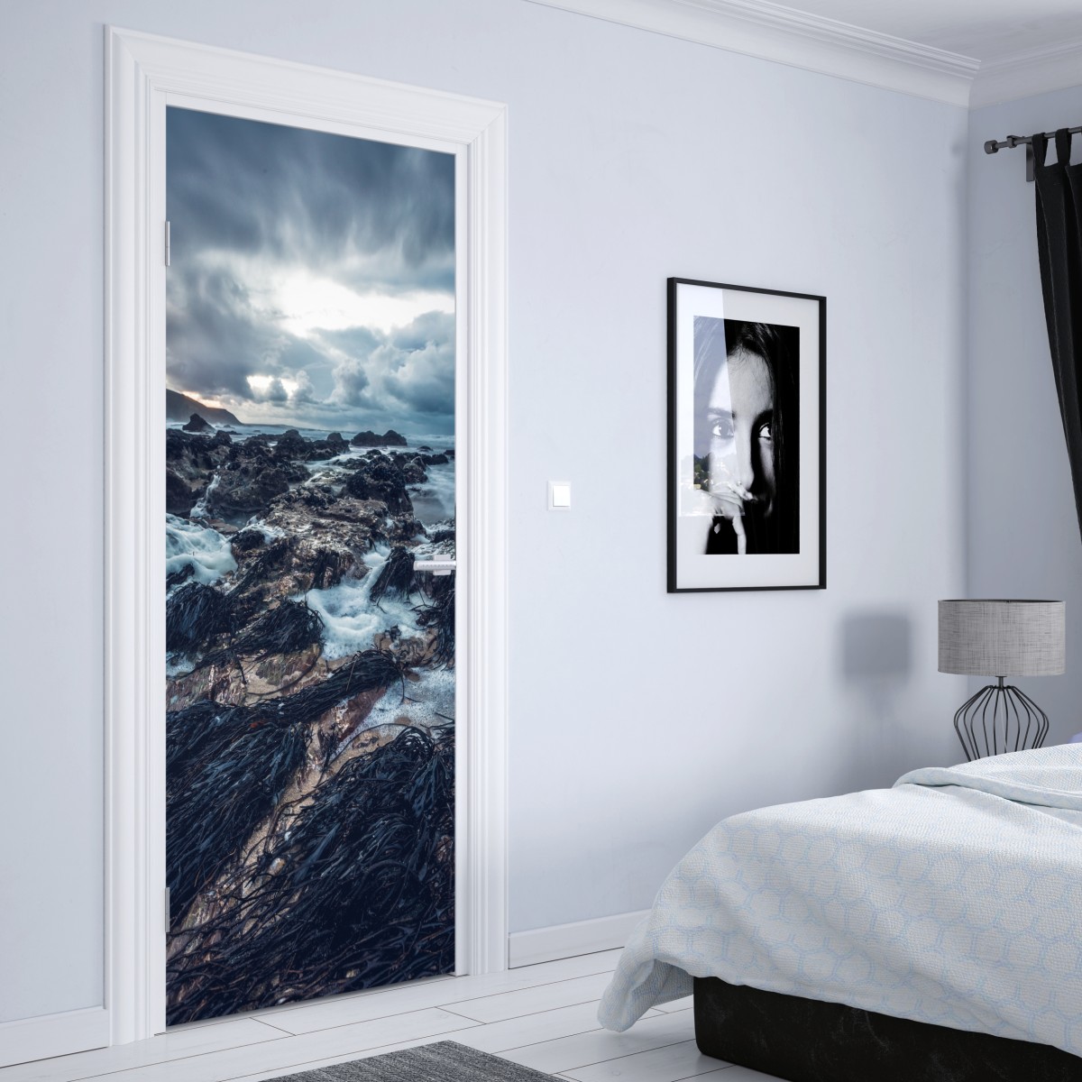 Naklejka na drzwi nastrojowe skaliste wybrzeże o zmierzchu – Wallissimo® Naklejka na drzwi nastrojowe skaliste wybrzeże o zmierzchu – Wallissimo®