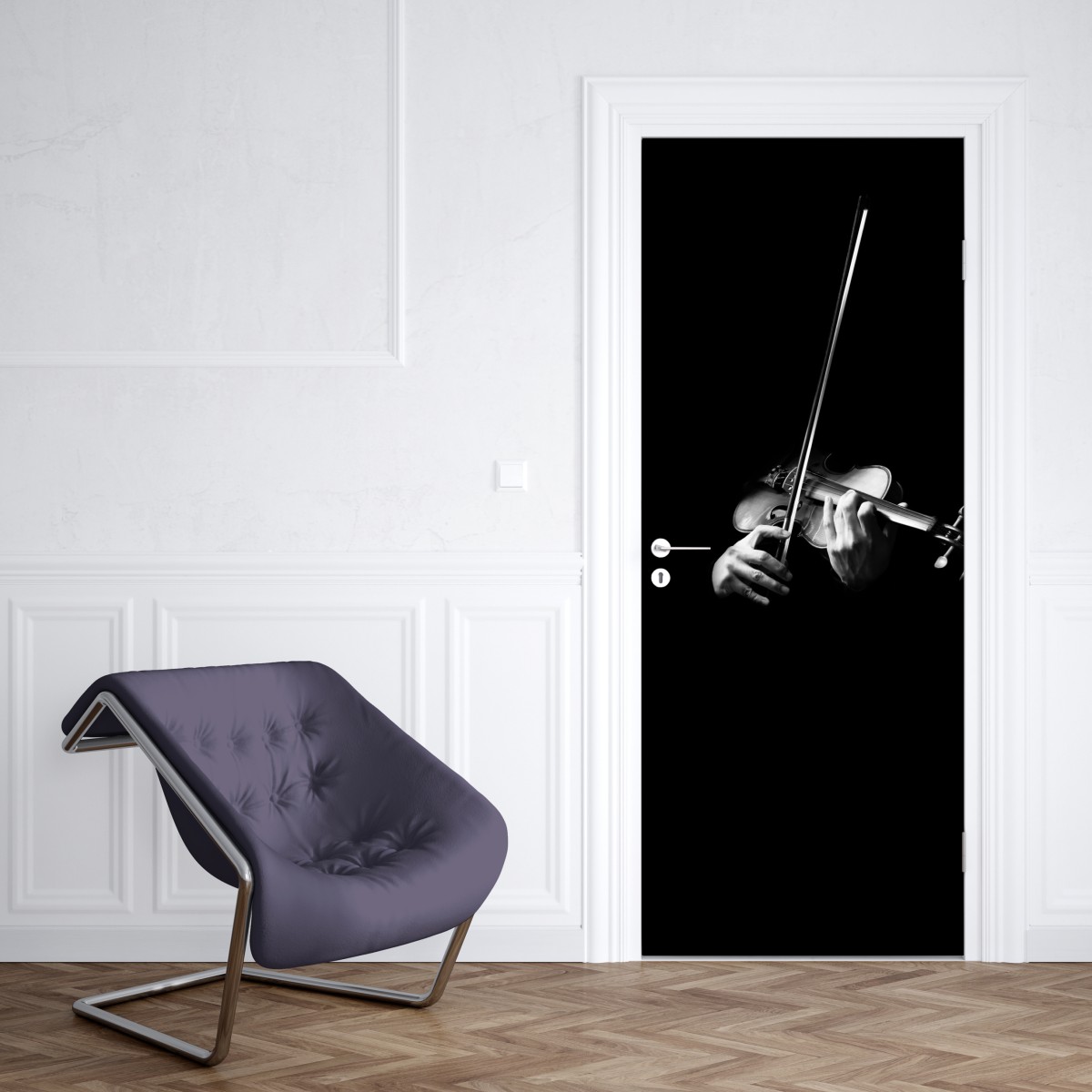 Naklejka na drzwi skrzypce w monochromie – Wallissimo® Naklejka na drzwi skrzypce w monochromie – Wallissimo®