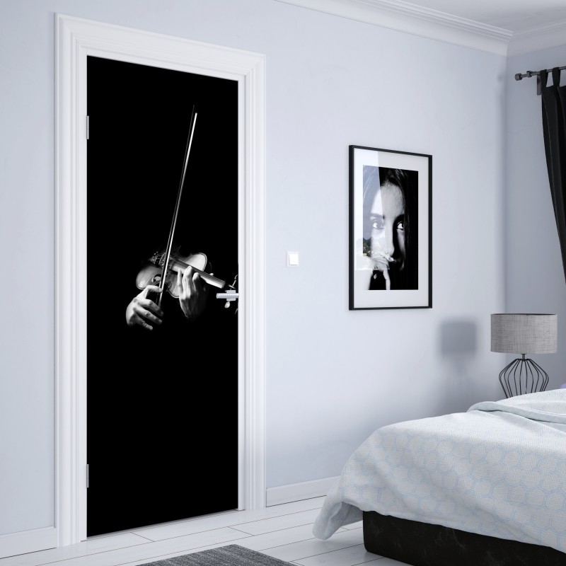 Naklejka na drzwi skrzypce w monochromie – Wallissimo® Naklejka na drzwi skrzypce w monochromie – Wallissimo®
