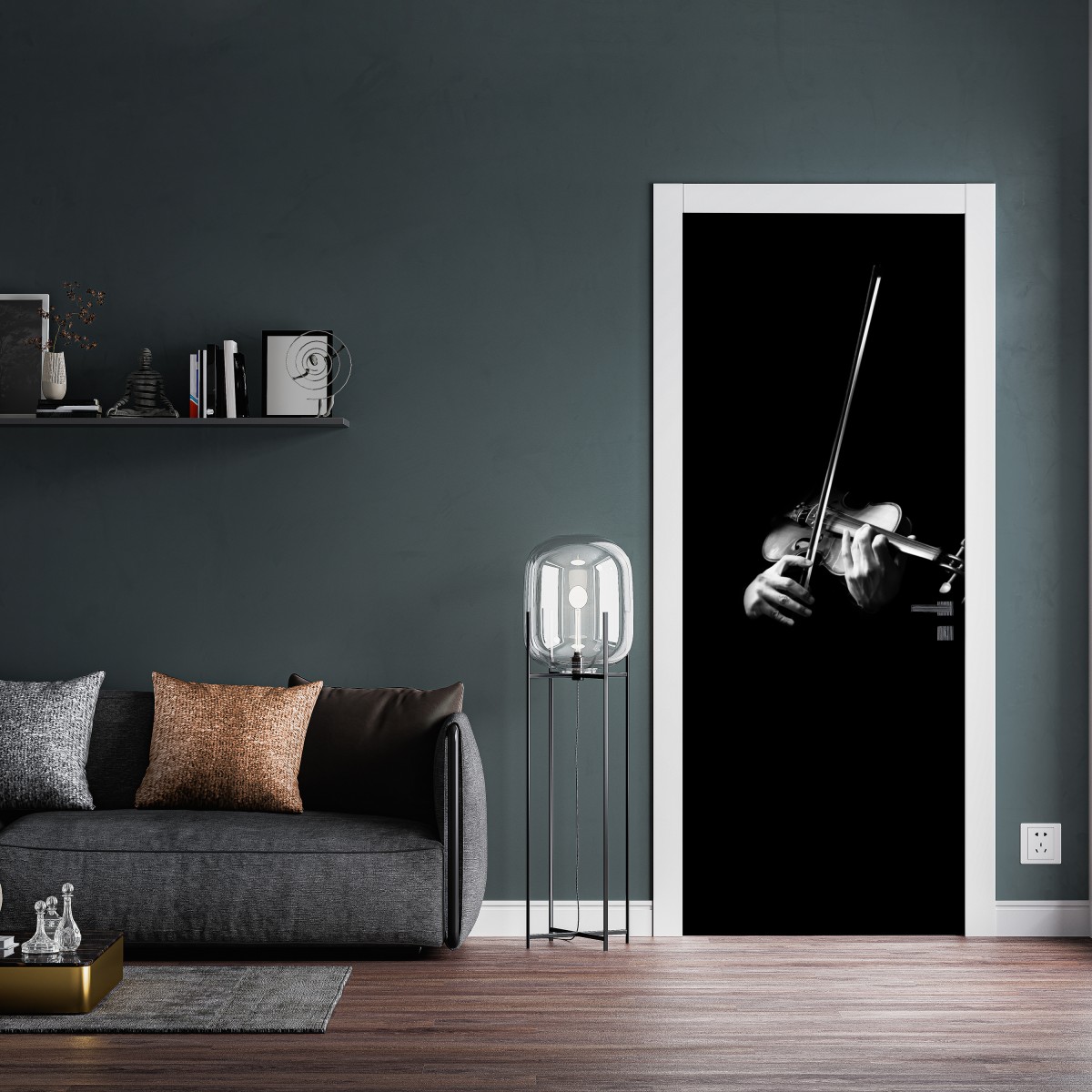 Naklejka na drzwi skrzypce w monochromie – Wallissimo® Naklejka na drzwi skrzypce w monochromie – Wallissimo®