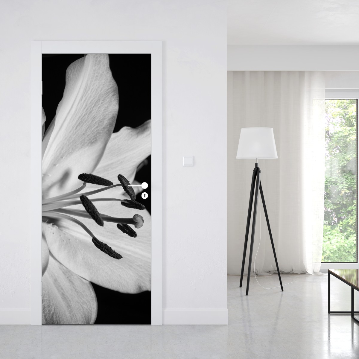 Naklejka na drzwi monochromatyczna lilia zbliżenie – Wallissimo® Naklejka na drzwi monochromatyczna lilia zbliżenie – Wallissimo®