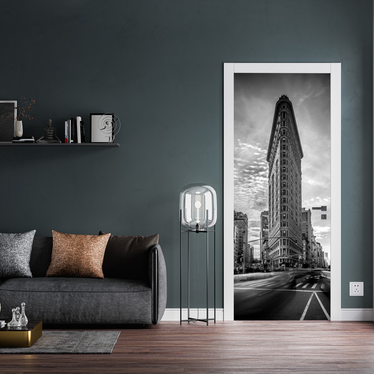 Naklejka na drzwi Flatiron, Nowy Jork — architektura w monochromie – Wallissimo® Naklejka na drzwi Flatiron, Nowy Jork — architektura w monochromie – Wallissimo®