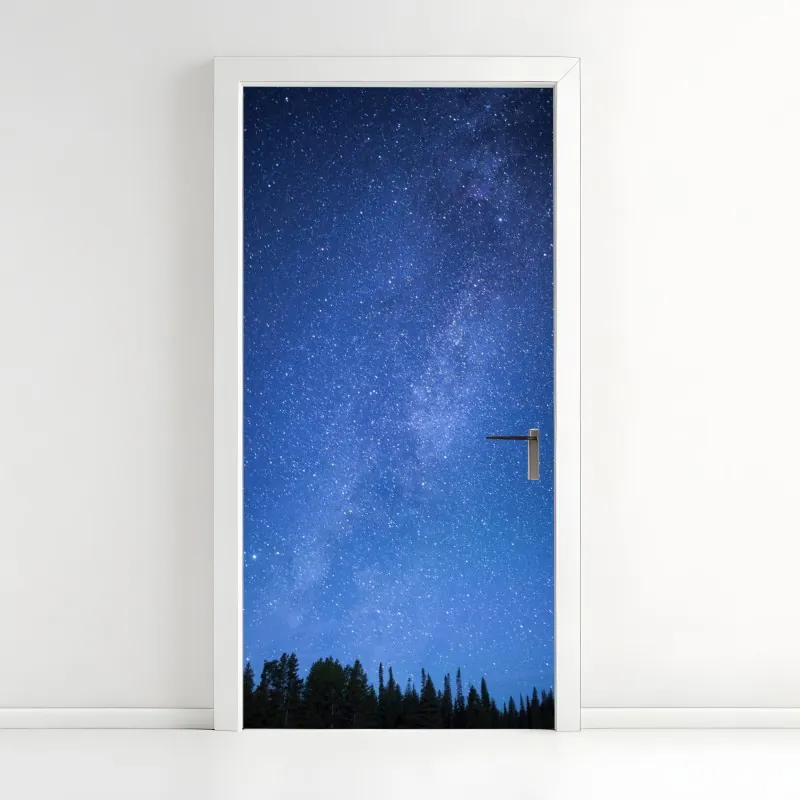 Naklejka na drzwi gwiaździsta Droga Mleczna nad lasem