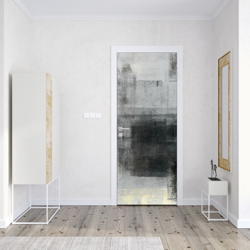 Naklejka na drzwi zimowy las brzozowy ze złotym świtem – Wallissimo®