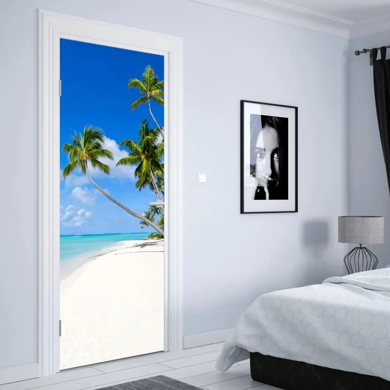 Naklejka na drzwi niebieskie peonie w stylu botanicznym – Wallissimo®