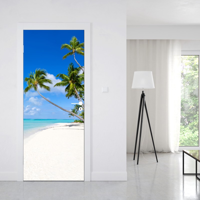 Naklejka na drzwi tropikalna plaża z palmami – Wallissimo® Naklejka na drzwi tropikalna plaża z palmami – Wallissimo®