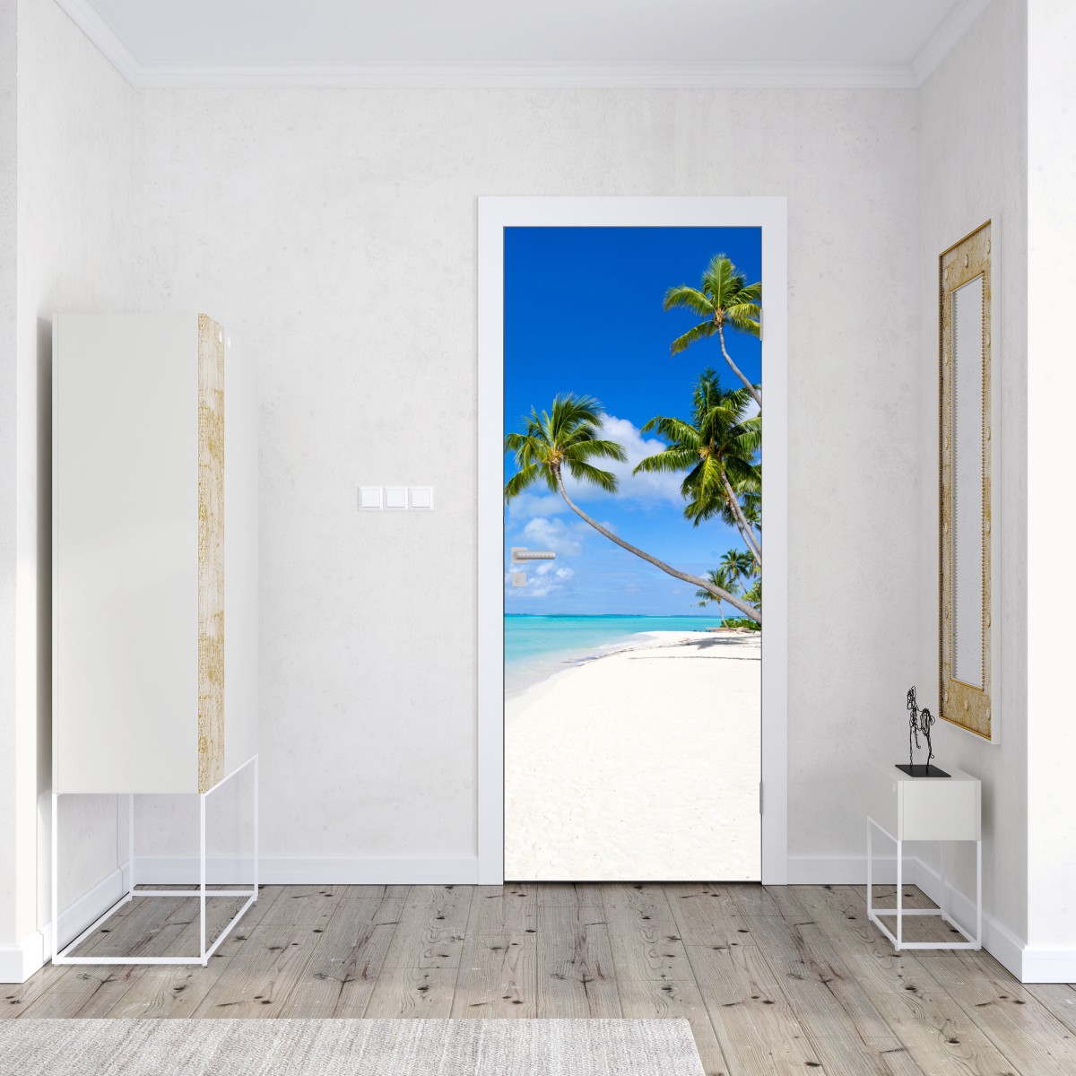 Naklejka na drzwi tropikalna plaża z palmami – Wallissimo® Naklejka na drzwi tropikalna plaża z palmami – Wallissimo®