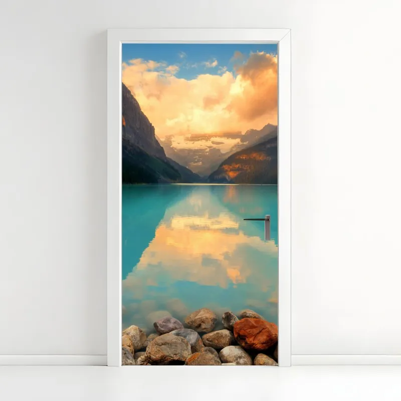 Naklejka na drzwi złoty wzór liści na białym tle – Wallissimo®