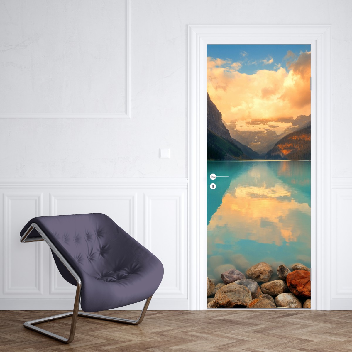 Naklejka na drzwi wschód słońca nad Lake Louise, Banff – Wallissimo® Naklejka na drzwi wschód słońca nad Lake Louise, Banff – Wallissimo®