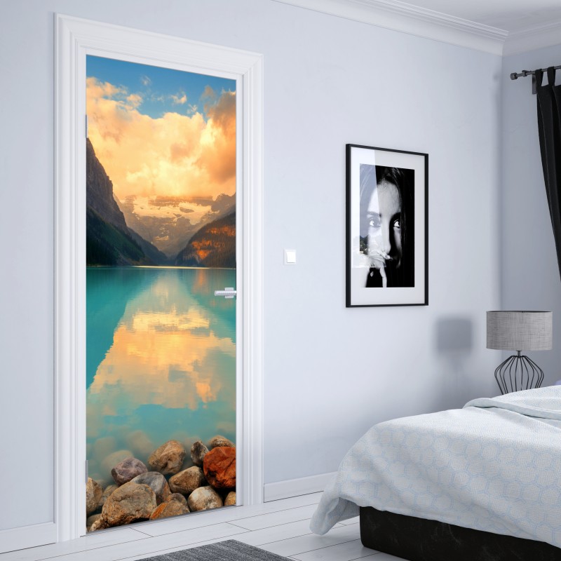 Naklejka na drzwi wschód słońca nad Lake Louise, Banff – Wallissimo® Naklejka na drzwi wschód słońca nad Lake Louise, Banff – Wallissimo®