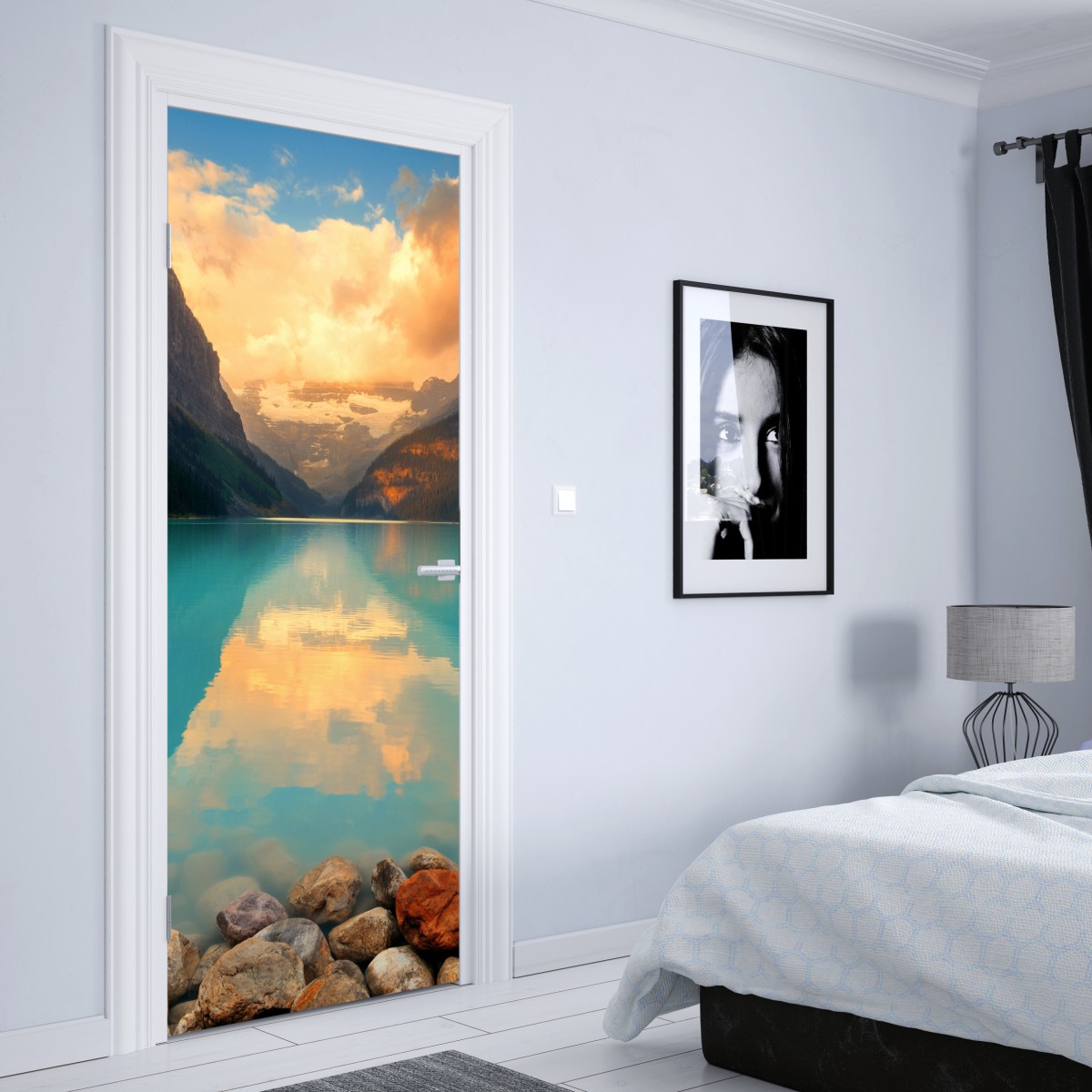 Naklejka na drzwi wschód słońca nad Lake Louise, Banff – Wallissimo® Naklejka na drzwi wschód słońca nad Lake Louise, Banff – Wallissimo®