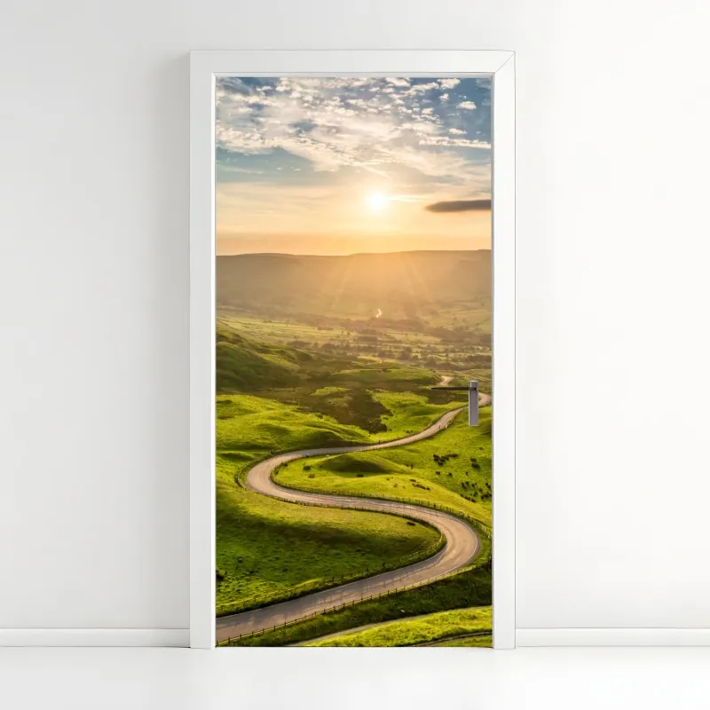 Naklejka na drzwi głębokie błękitne nocne niebo z drogą mleczną i spadającą gwiazdą – Wallissimo®