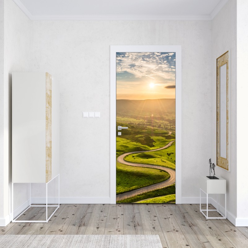 Naklejka na drzwi głębokie błękitne nocne niebo z drogą mleczną i spadającą gwiazdą – Wallissimo®