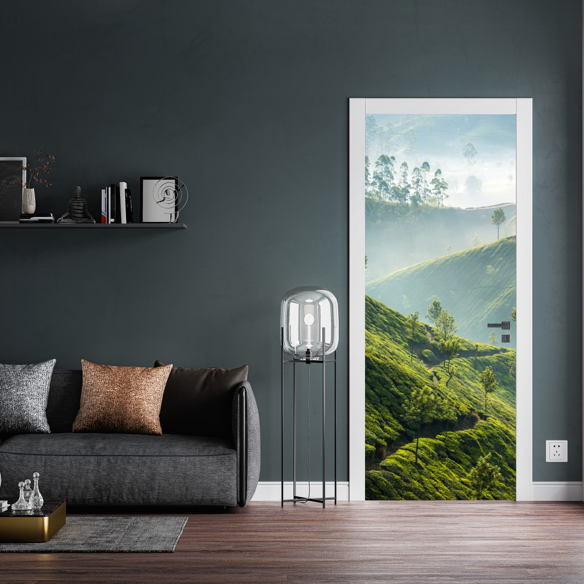 Naklejka na drzwi mglisty krajobraz plantacji herbaty w Munnar – Wallissimo® Naklejka na drzwi mglisty krajobraz plantacji herbaty w Munnar – Wallissimo®