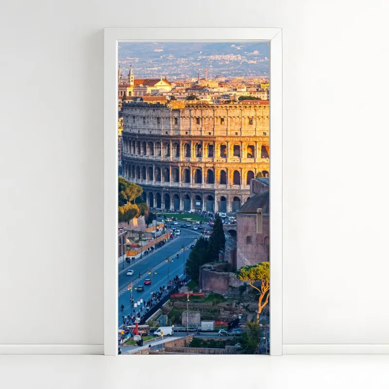 Naklejka na drzwi złote koloseum o zachodzie słońca, Rzym