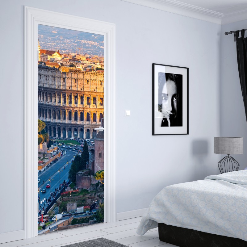 Naklejka na drzwi złote koloseum o zachodzie słońca, Rzym – Wallissimo® Naklejka na drzwi złote koloseum o zachodzie słońca, Rzym – Wallissimo®