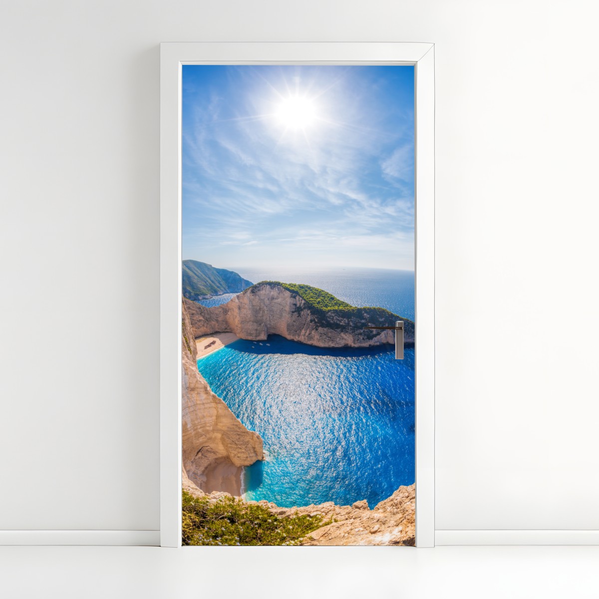 Door sticker sunlit cliffs at Navagio Beach, Zakynthos – Wallissimo®