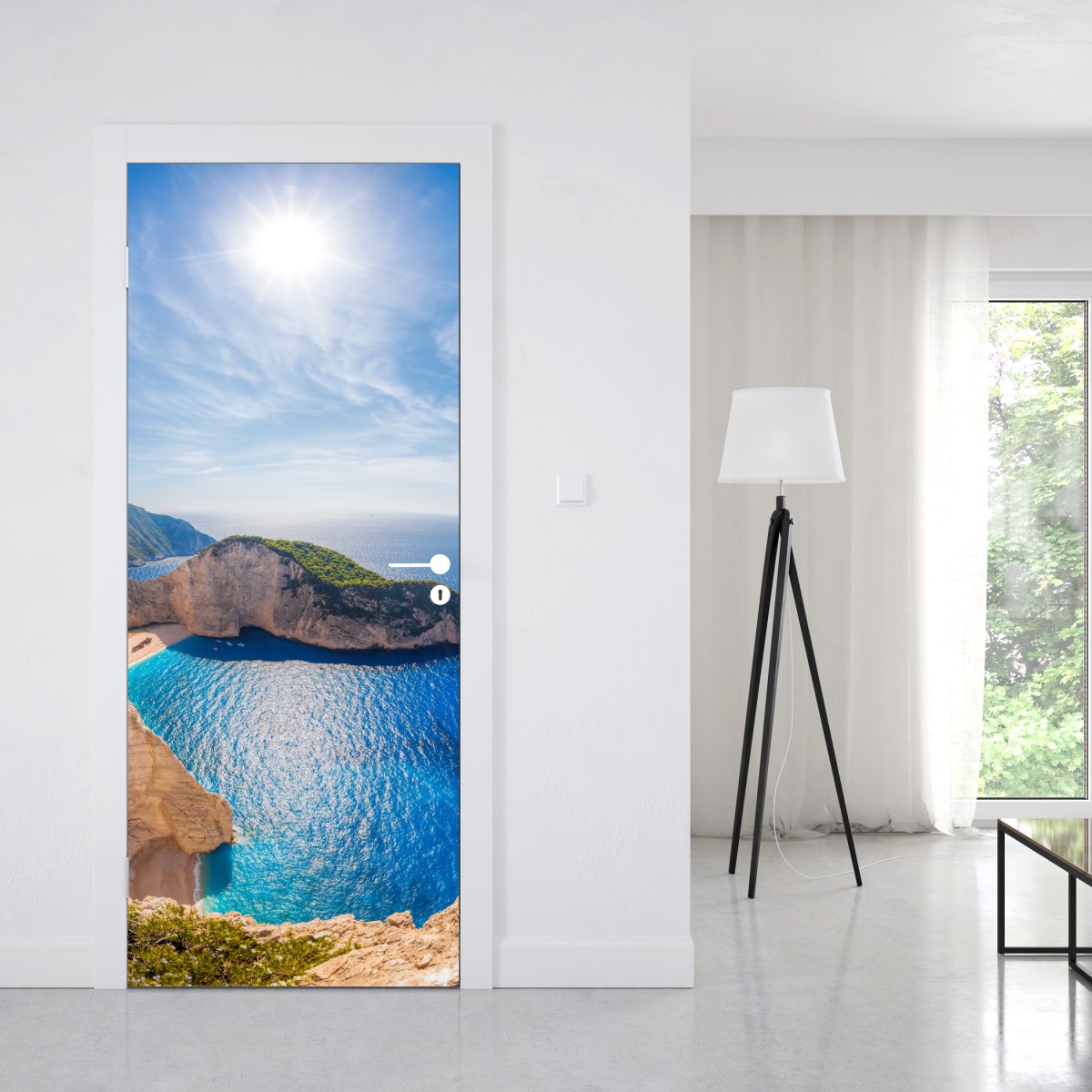 Naklejka na drzwi słoneczne klify na plaży Navagio, Zakynthos – Wallissimo® Naklejka na drzwi słoneczne klify na plaży Navagio, Zakynthos – Wallissimo®