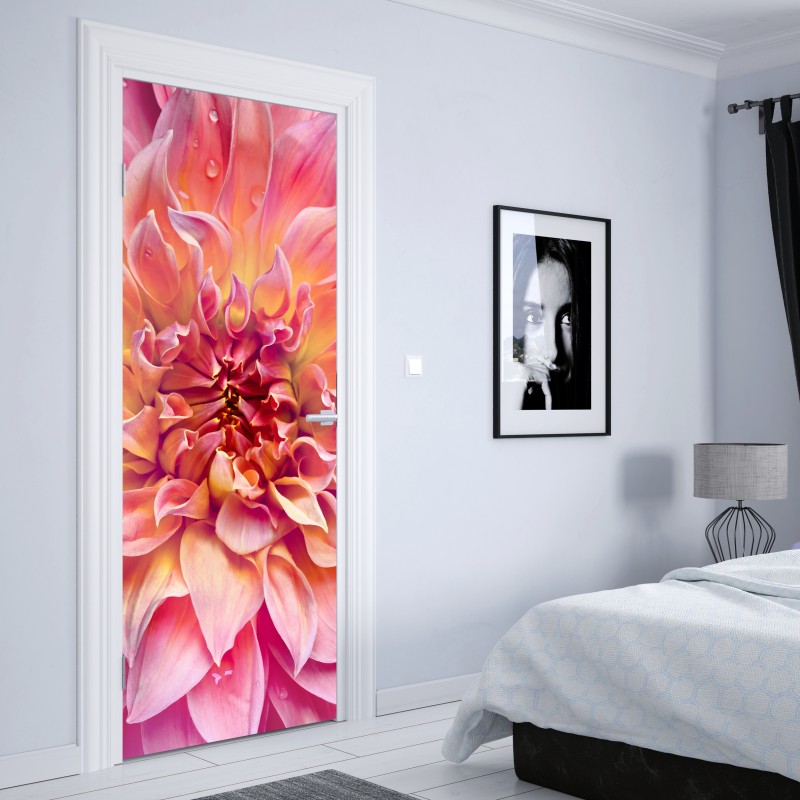 Naklejka na drzwi różowa dalia w zbliżeniu – Wallissimo® Naklejka na drzwi różowa dalia w zbliżeniu – Wallissimo®