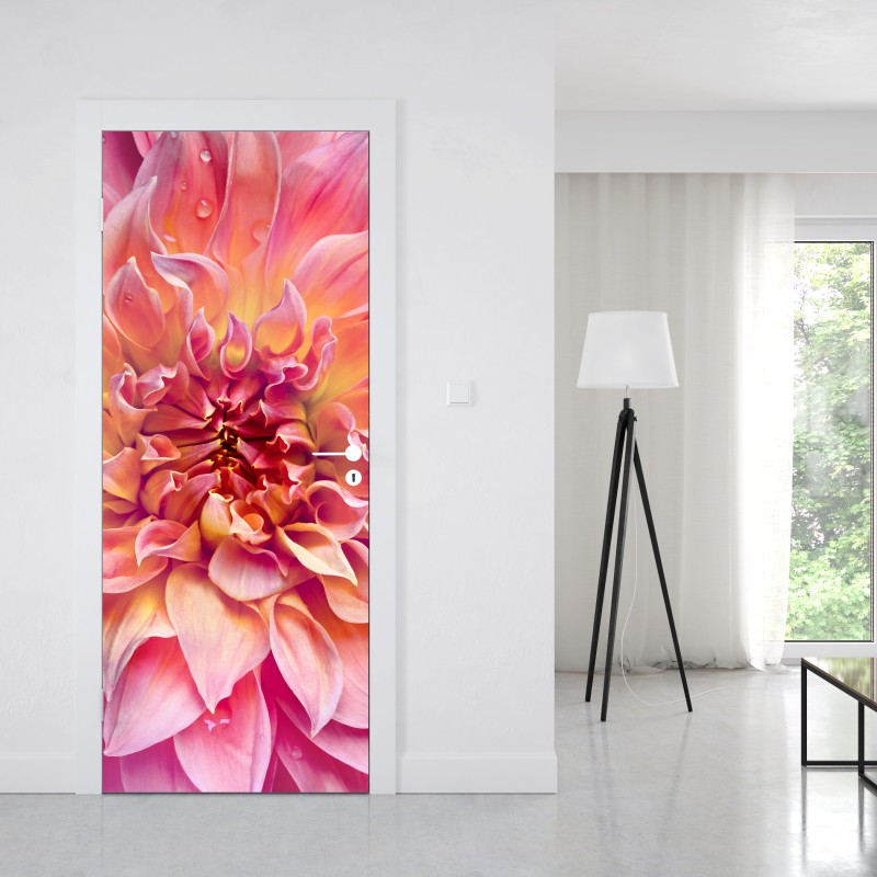 Naklejka na drzwi różowa dalia w zbliżeniu – Wallissimo® Naklejka na drzwi różowa dalia w zbliżeniu – Wallissimo®