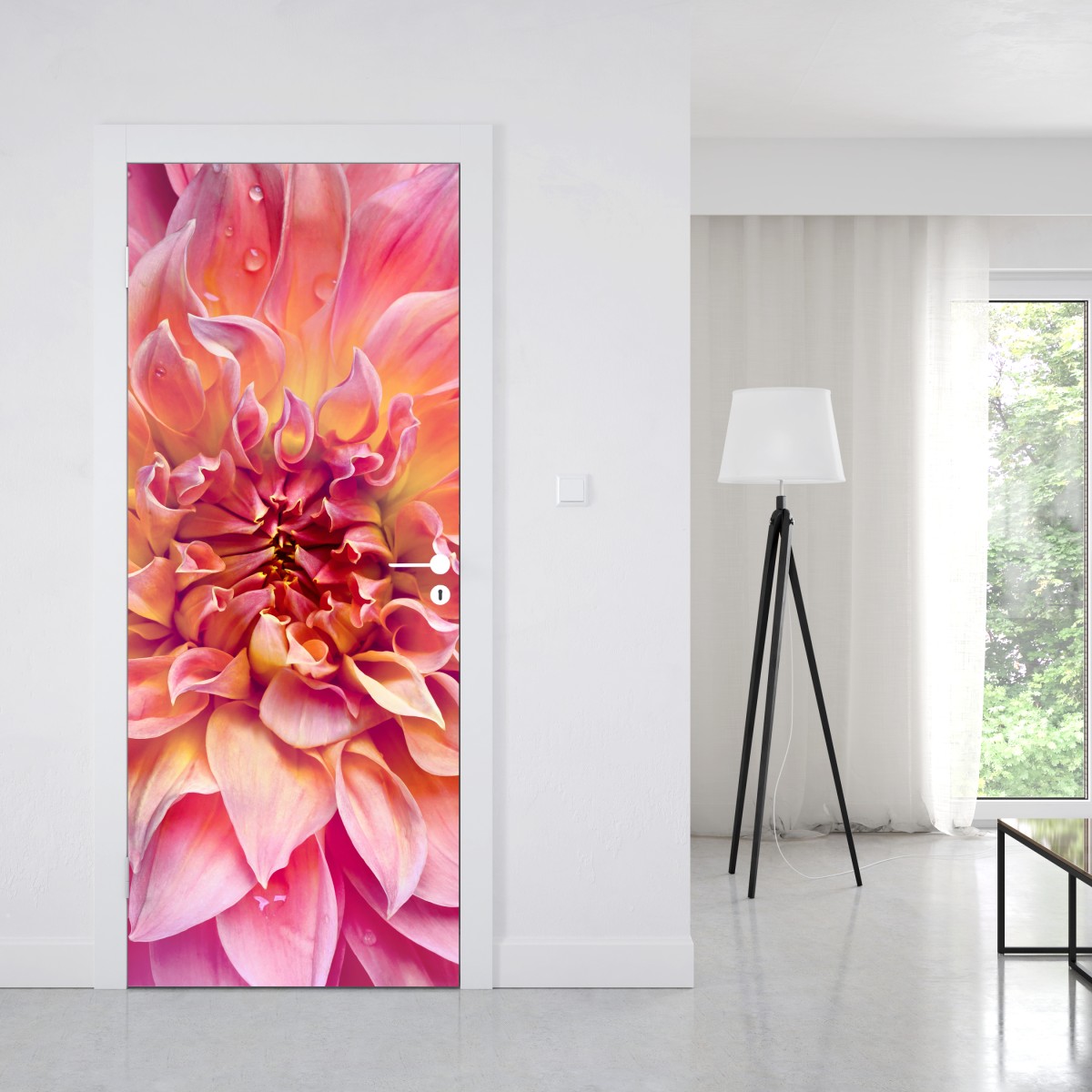 Naklejka na drzwi różowa dalia w zbliżeniu – Wallissimo® Naklejka na drzwi różowa dalia w zbliżeniu – Wallissimo®