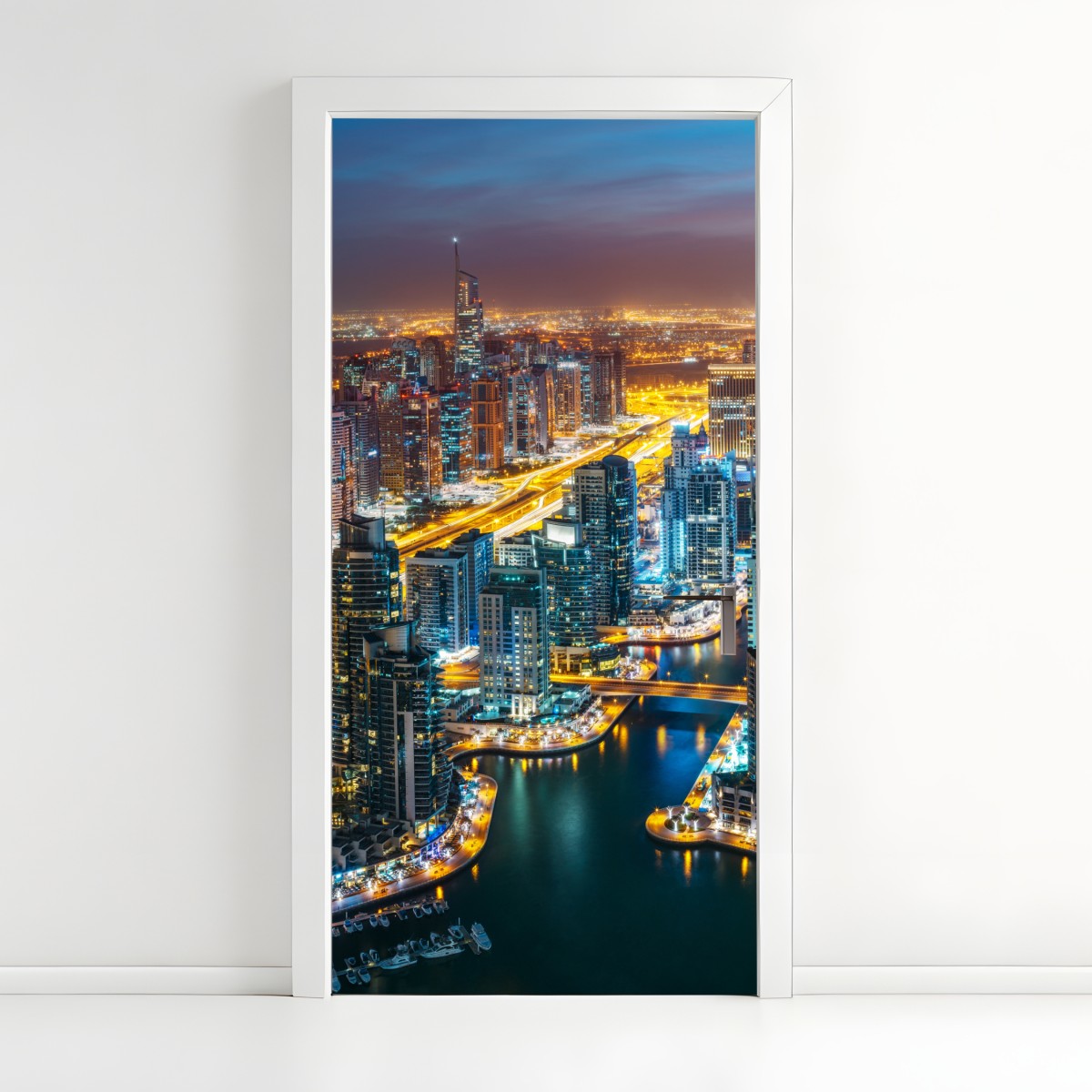 Door sticker Dubai marina night skyline – Wallissimo®