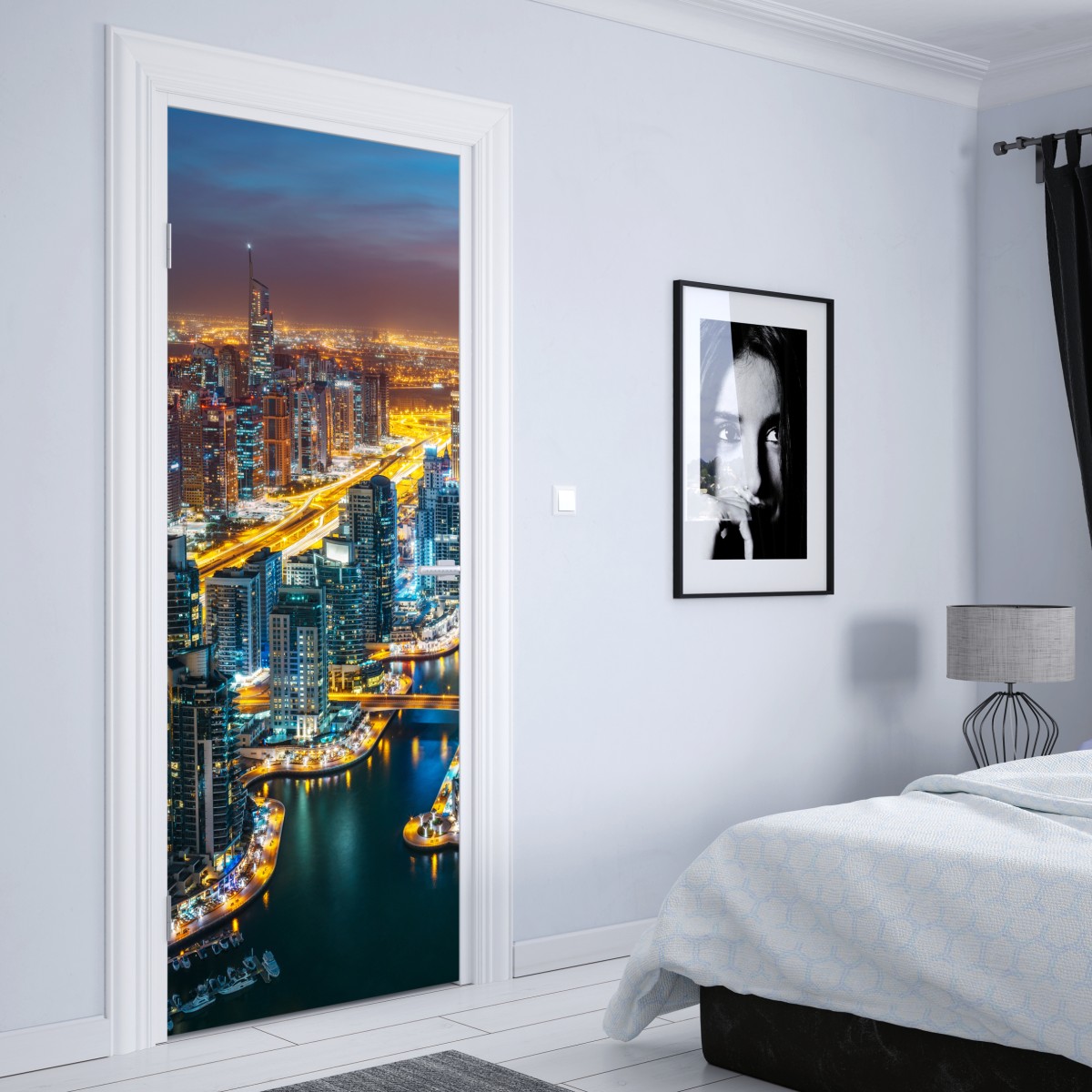 Naklejka na drzwi nocna panorama Dubai Marina – Wallissimo® Naklejka na drzwi nocna panorama Dubai Marina – Wallissimo®