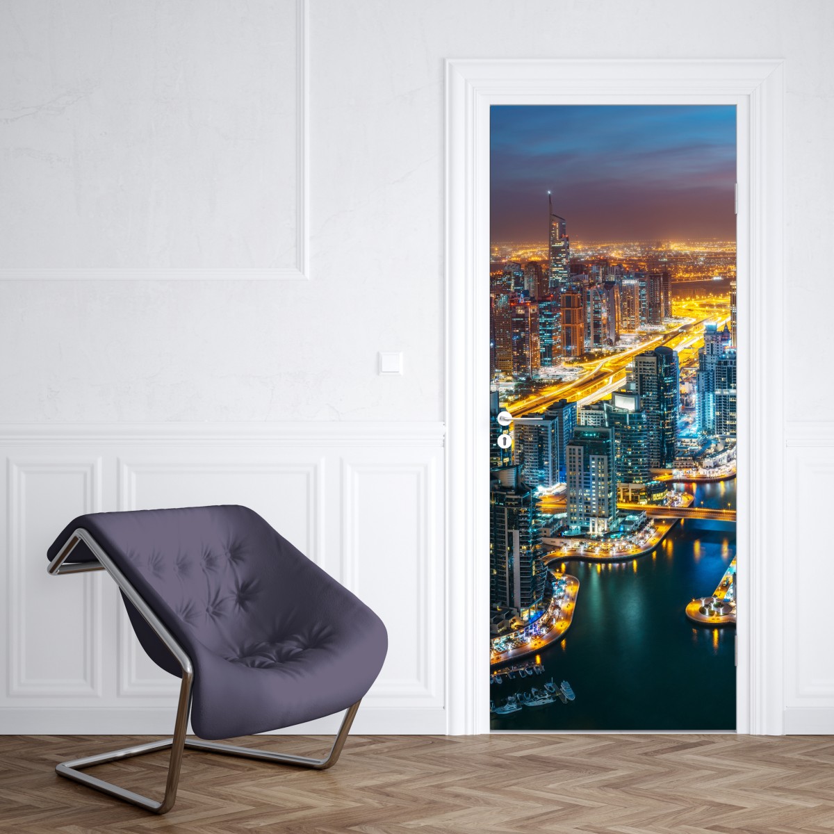 Naklejka na drzwi nocna panorama Dubai Marina – Wallissimo® Naklejka na drzwi nocna panorama Dubai Marina – Wallissimo®