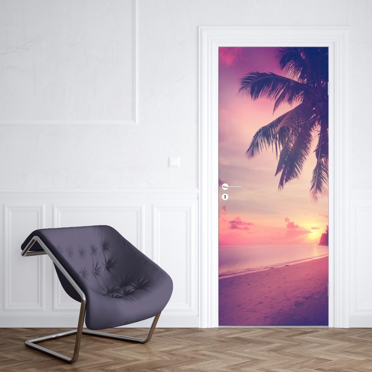 Naklejka na drzwi tropikalny zachód słońca na plaży – Wallissimo® Naklejka na drzwi tropikalny zachód słońca na plaży – Wallissimo®