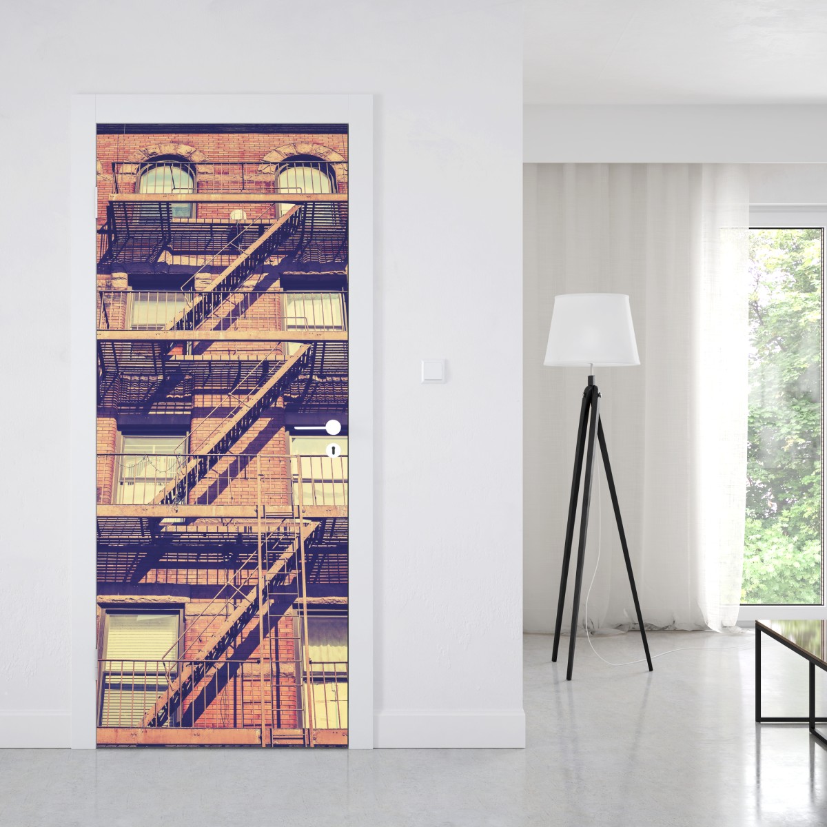 Naklejka na drzwi vintage drabiny pożarowe z Nowego Jorku – Wallissimo® Naklejka na drzwi vintage drabiny pożarowe z Nowego Jorku – Wallissimo®