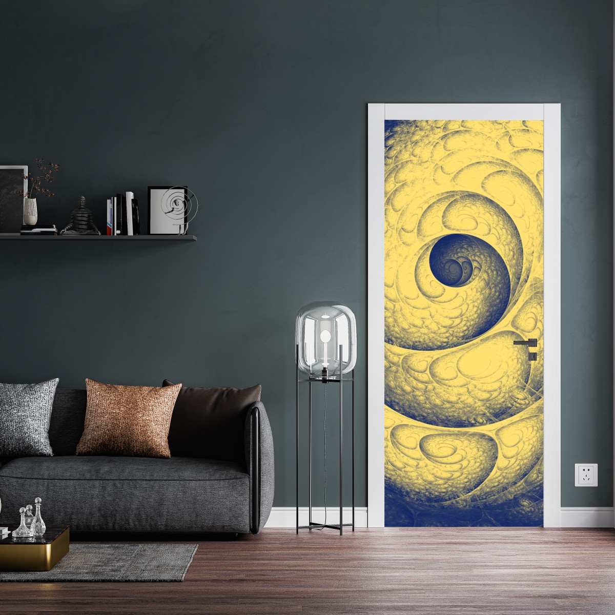 Naklejka na drzwi złota spiralna fraktalna kompozycja – Wallissimo® Naklejka na drzwi złota spiralna fraktalna kompozycja – Wallissimo®