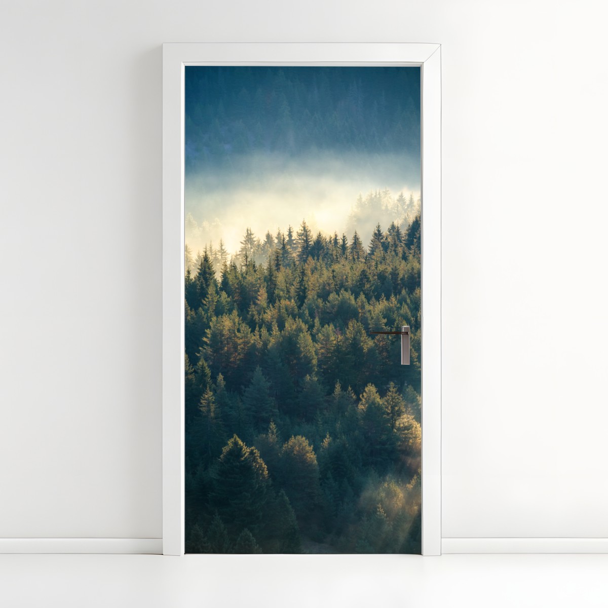 Door sticker misty pine forest at dawn – Wallissimo®