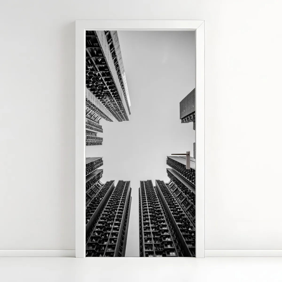 Naklejka na drzwi miejska perspektywa wieżowców – Wallissimo® Naklejka na drzwi miejska perspektywa wieżowców – Wallissimo®