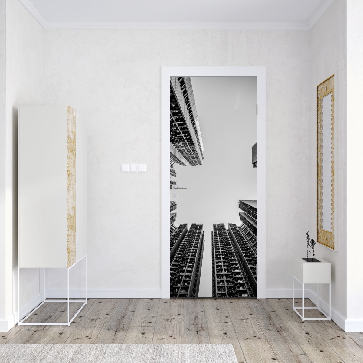 Naklejka na drzwi miejska perspektywa wieżowców – Wallissimo® Naklejka na drzwi miejska perspektywa wieżowców – Wallissimo®