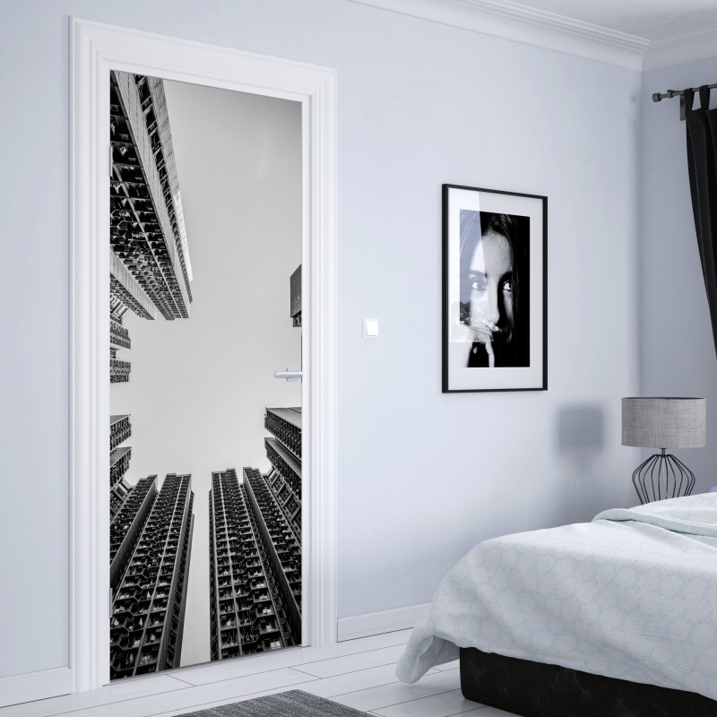 Naklejka na drzwi miejska perspektywa wieżowców – Wallissimo® Naklejka na drzwi miejska perspektywa wieżowców – Wallissimo®