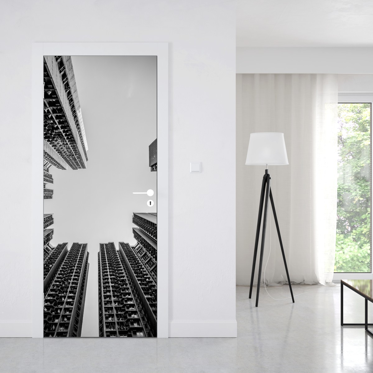 Naklejka na drzwi miejska perspektywa wieżowców – Wallissimo® Naklejka na drzwi miejska perspektywa wieżowców – Wallissimo®